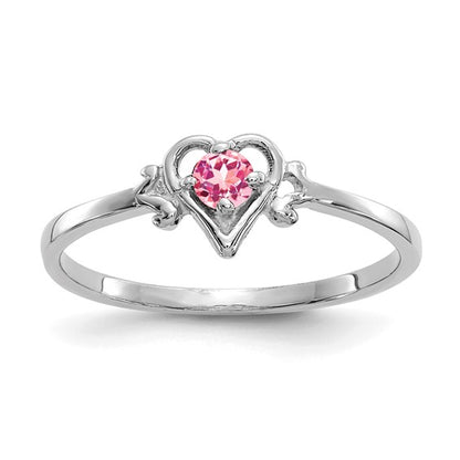 14k White Gold Pink Tourmaline Heart Birthstone Ring