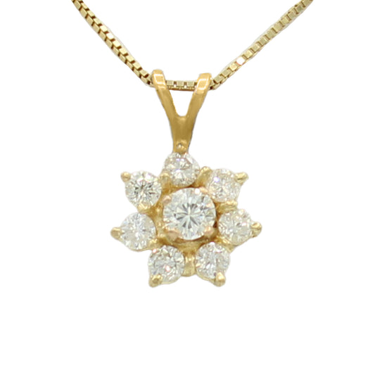 14k Yellow Gold Diamond Cluster Pendant