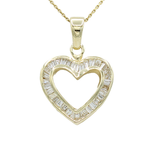 14k Yellow Gold Baguette Diamond Heart Pendant