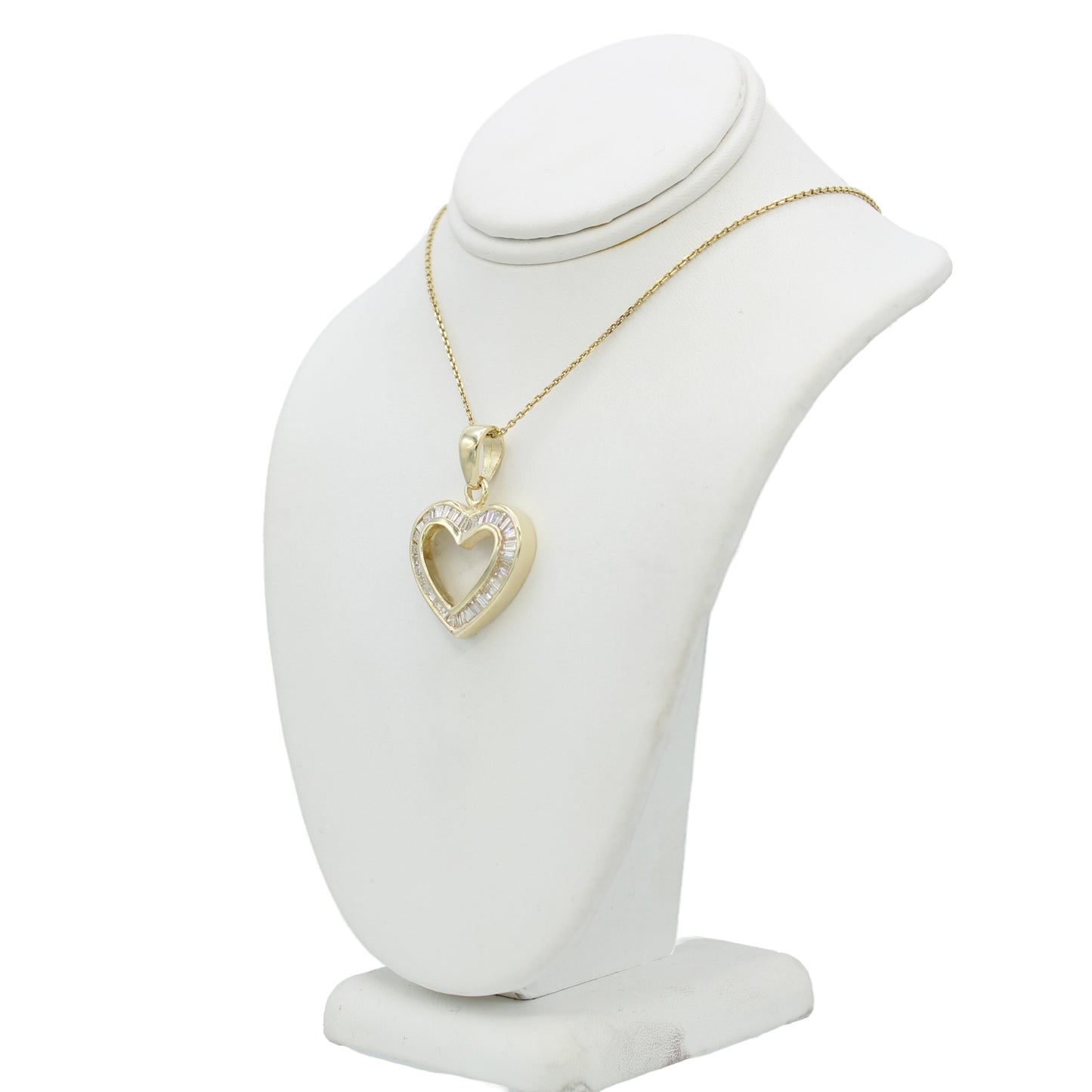 14k Yellow Gold Baguette Diamond Heart Pendant