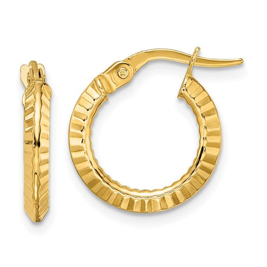 14k Yellow Gold Children's Diamond-Cut Hoop Earrings