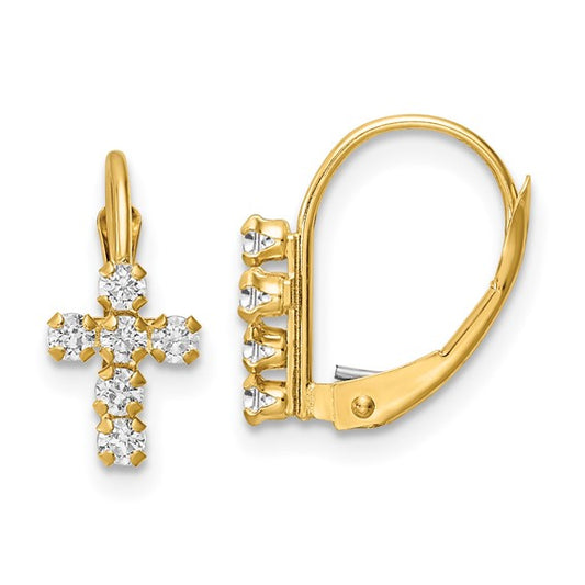 14k Dangling CZ Cross Earrings