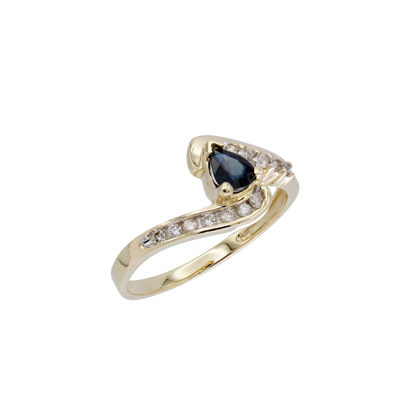 14k Yellow Gold Pear-Cut Blue Sapphire & Diamond Ring