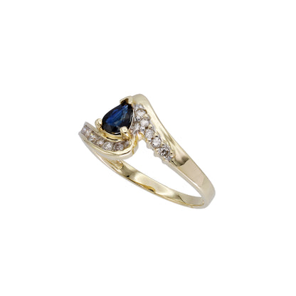 14k Yellow Gold Pear-Cut Blue Sapphire & Diamond Ring