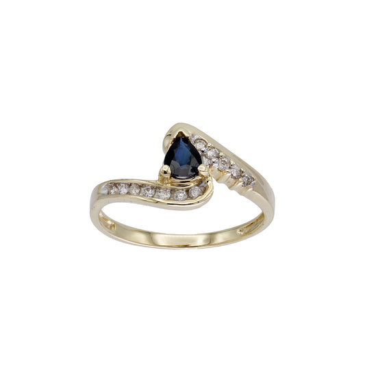 14k Yellow Gold Pear-Cut Blue Sapphire & Diamond Ring