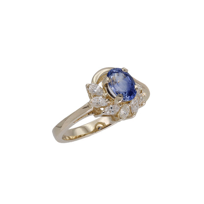 14k Yellow Gold Oval-Cut Light Blue Sapphire & Diamond Ring