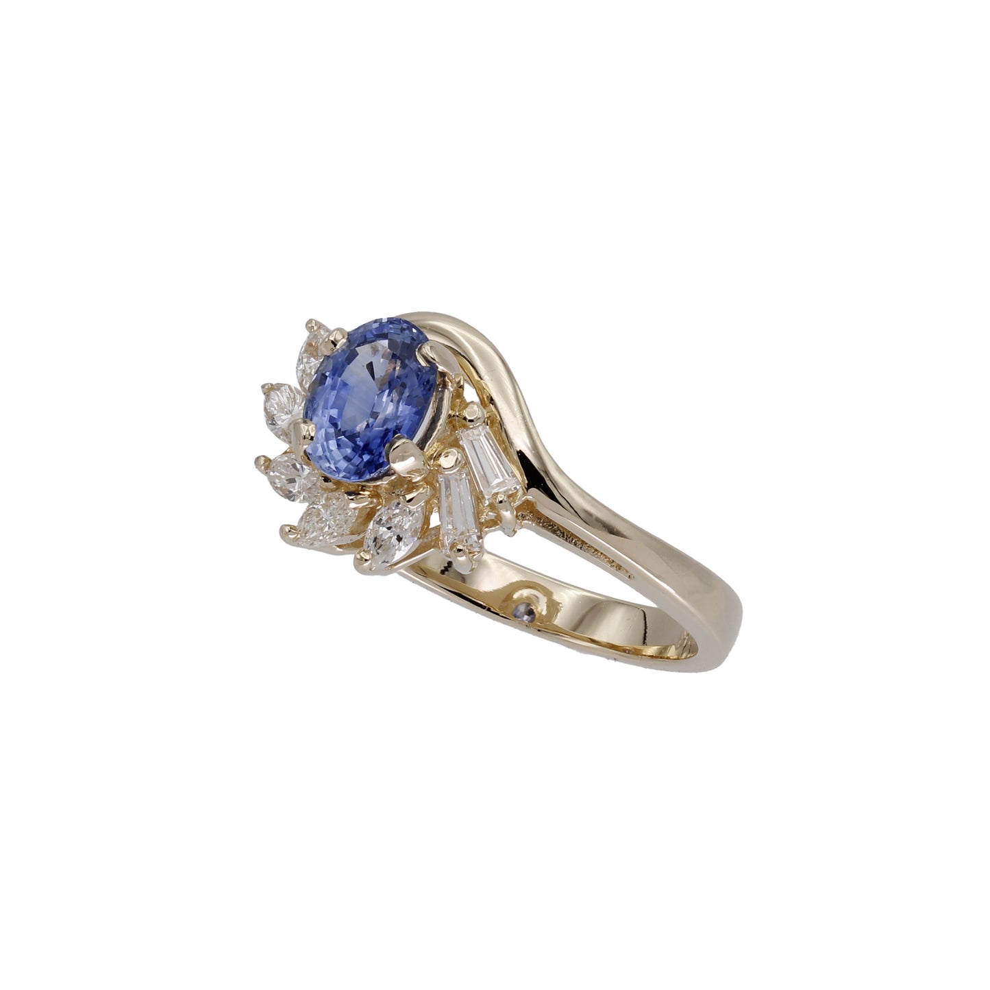 14k Yellow Gold Oval-Cut Light Blue Sapphire & Diamond Ring