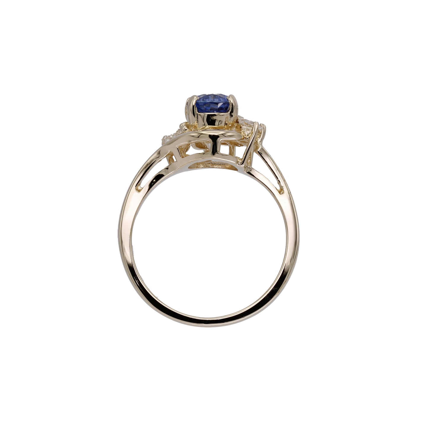 14k Yellow Gold Oval-Cut Light Blue Sapphire & Diamond Ring