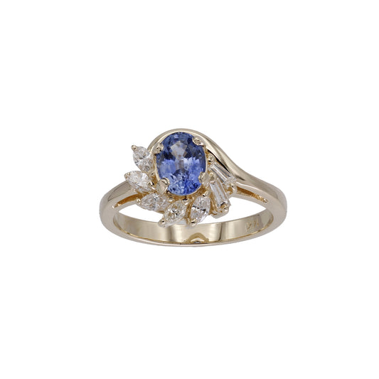 14k Yellow Gold Oval-Cut Light Blue Sapphire & Diamond Ring