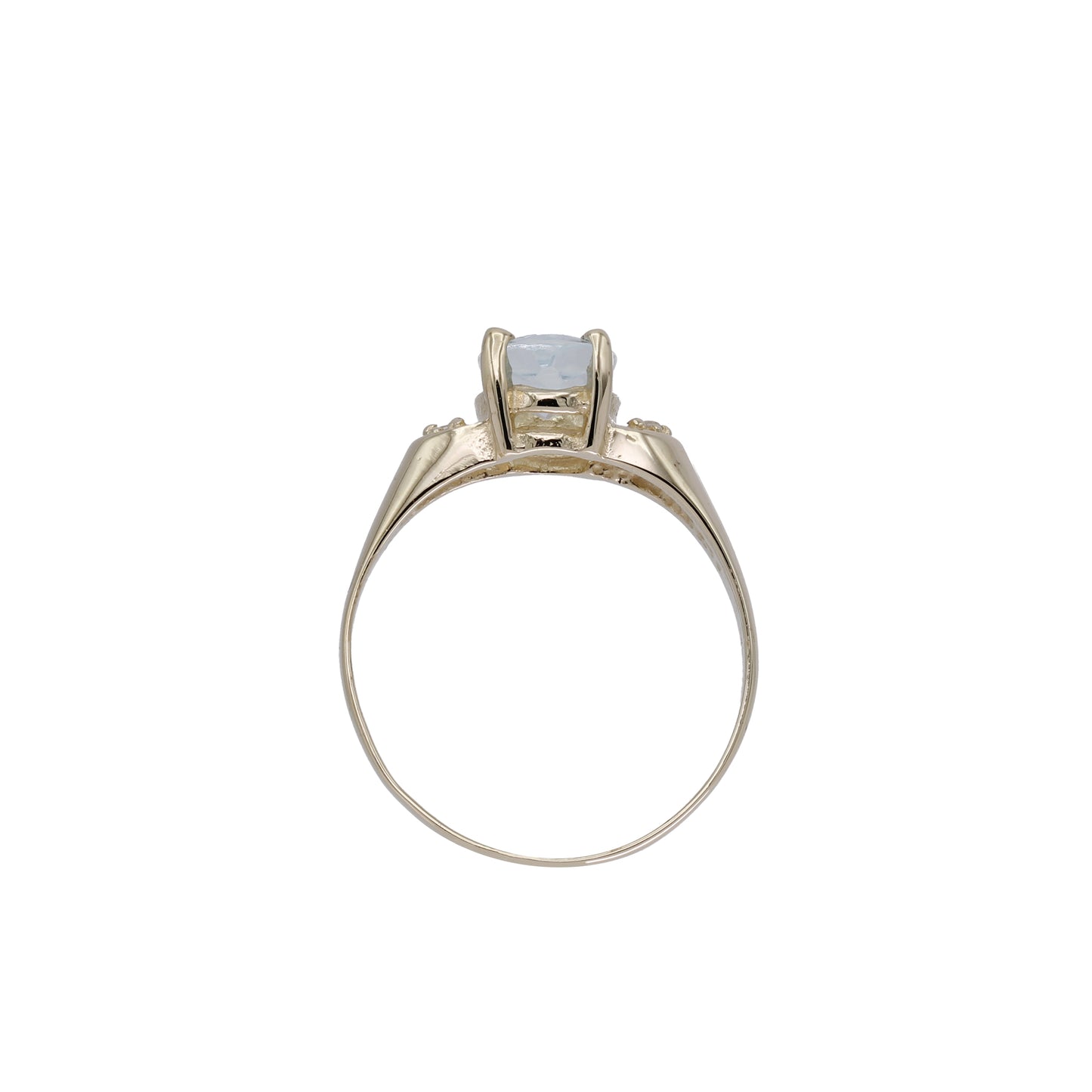 14k Yellow Gold Oval-Cut Light Blue Aquamarine Stone & Diamond Ring