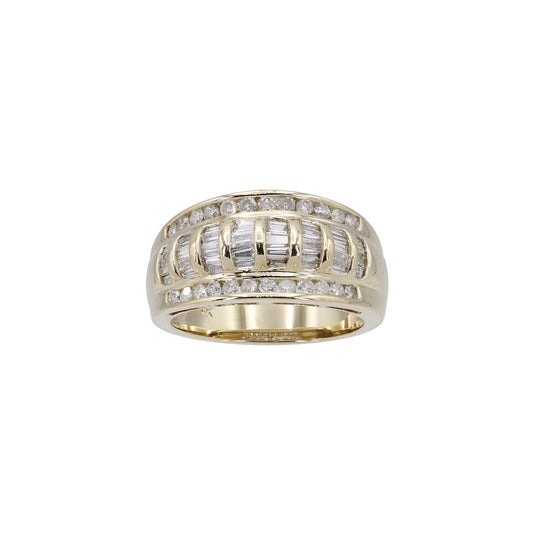 14k Yellow Gold Fancy Diamond Baguette & Round Band Style Ring