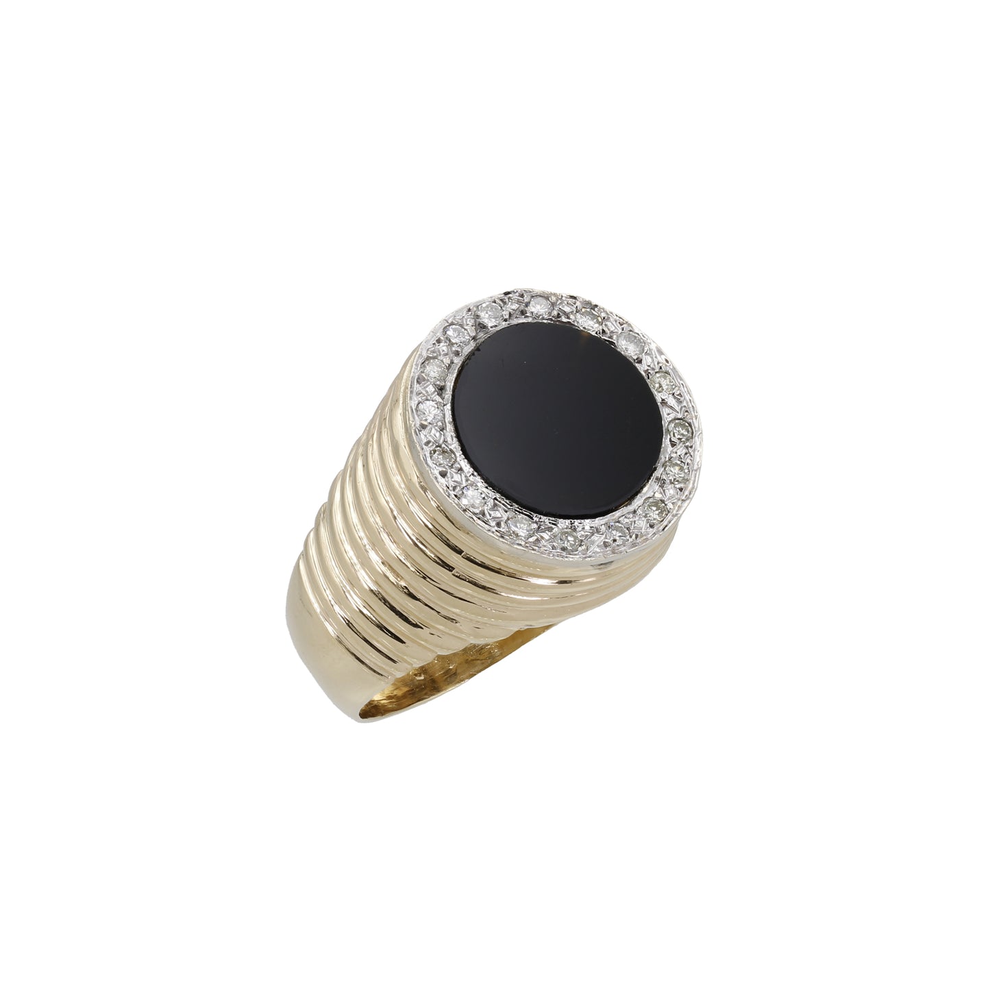 14k Yellow Gold Men's Raised Onyx & Diamond  Ring