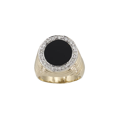 14k Yellow Gold Men's Raised Onyx & Diamond  Ring