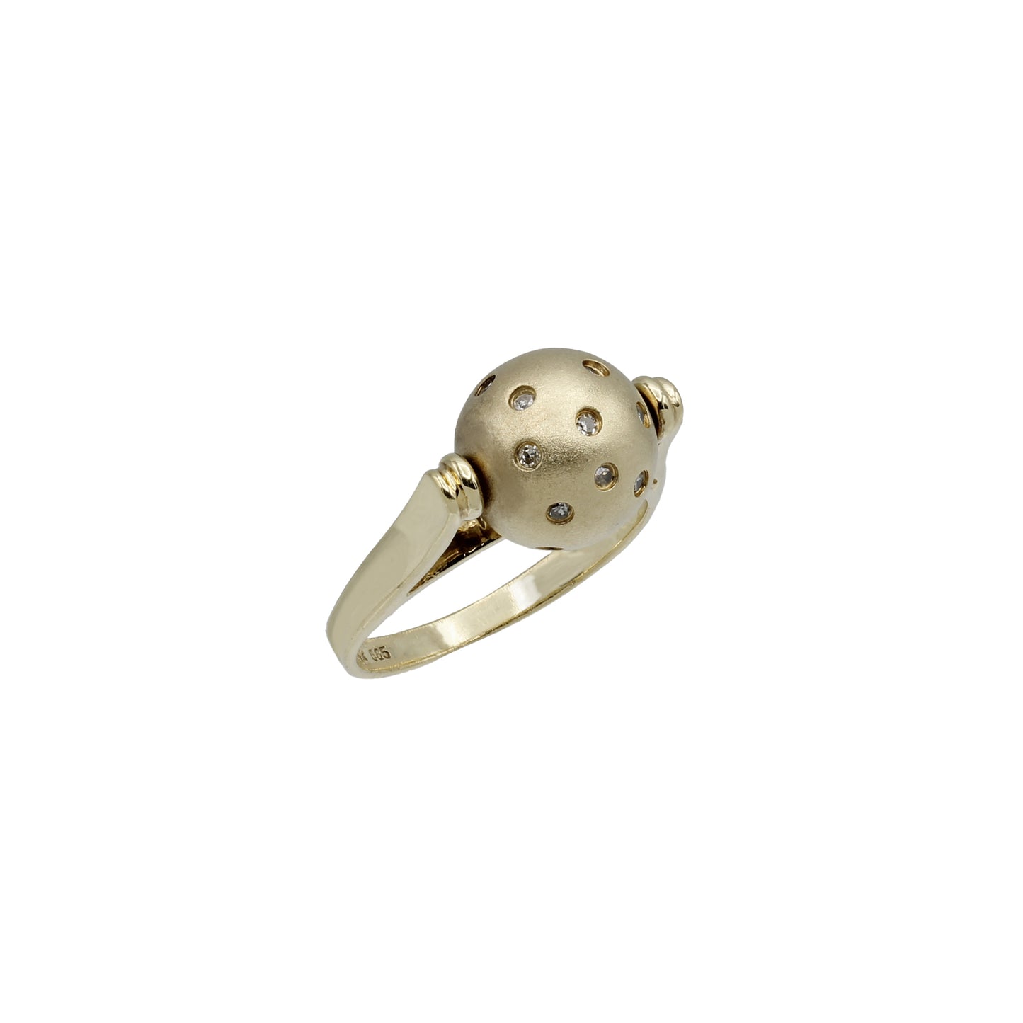 14k Yellow Gold Diamond Rotating Ball Ring