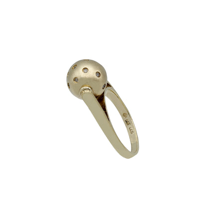 14k Yellow Gold Diamond Rotating Ball Ring