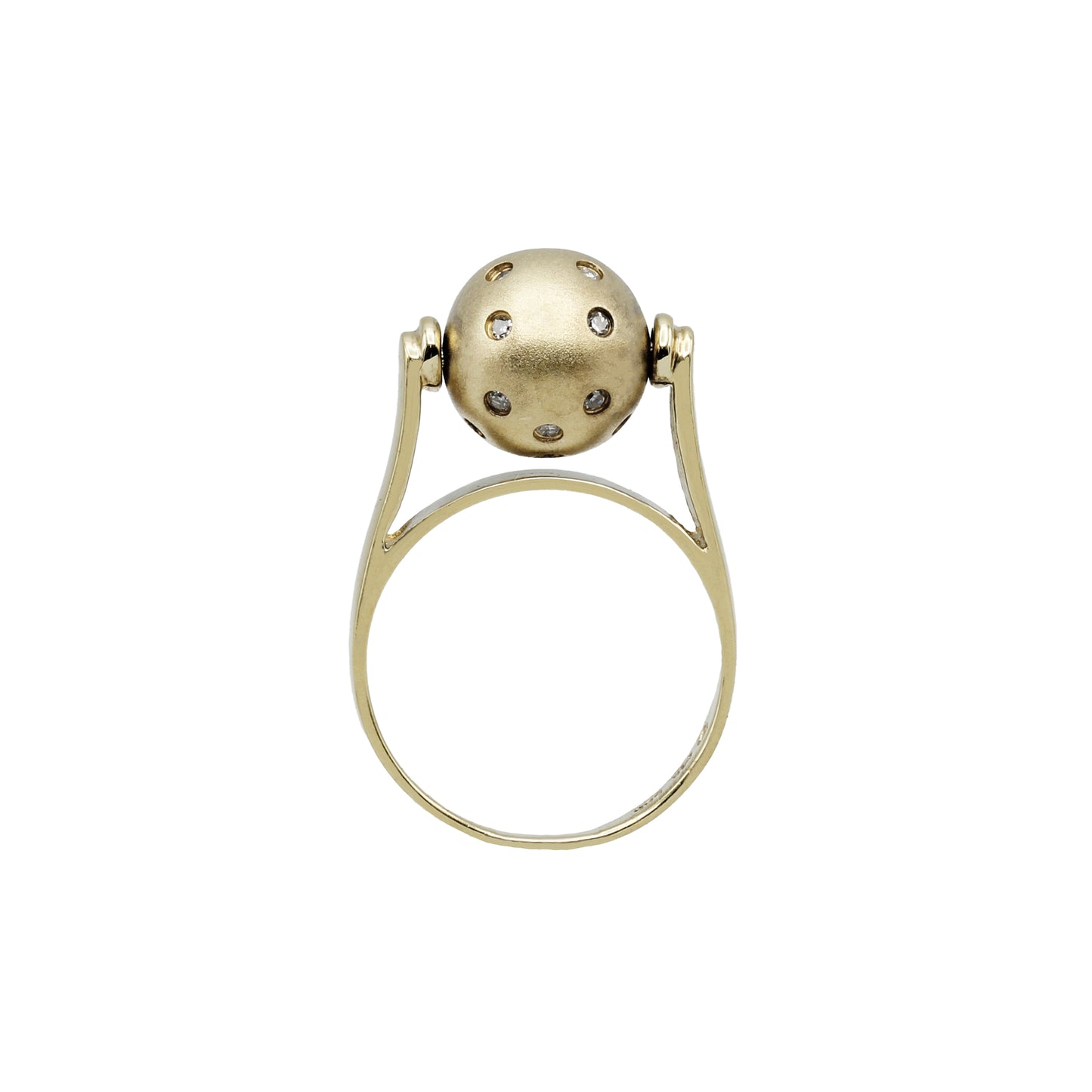 14k Yellow Gold Diamond Rotating Ball Ring