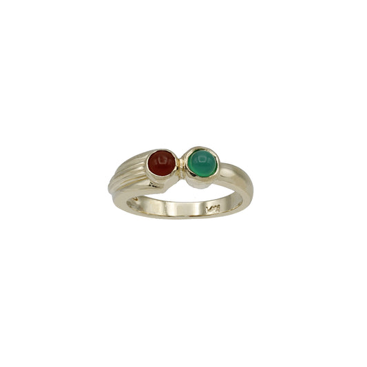 14k Yellow Gold Green & Brown Cabochon Stones Ring