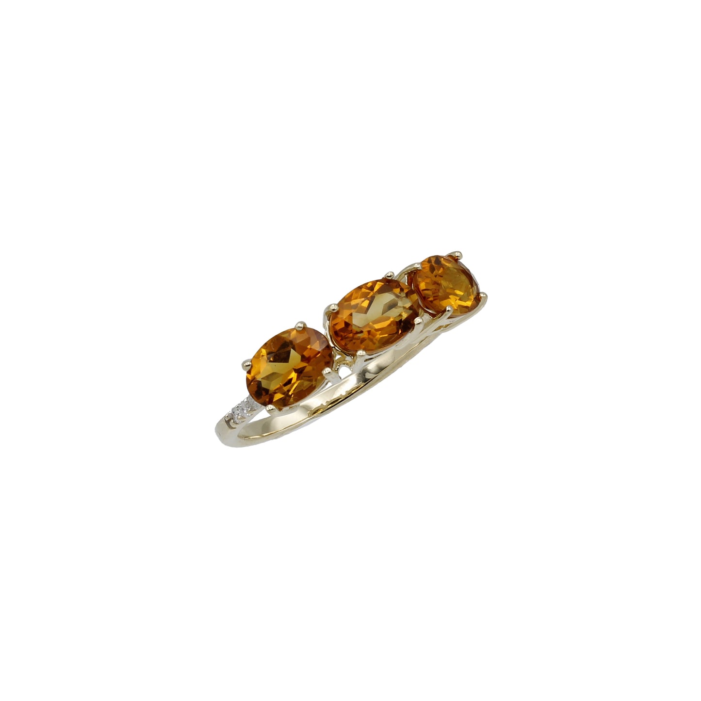 14k Yellow Gold 3-Stone Citrine Quartz & Diamond Ring