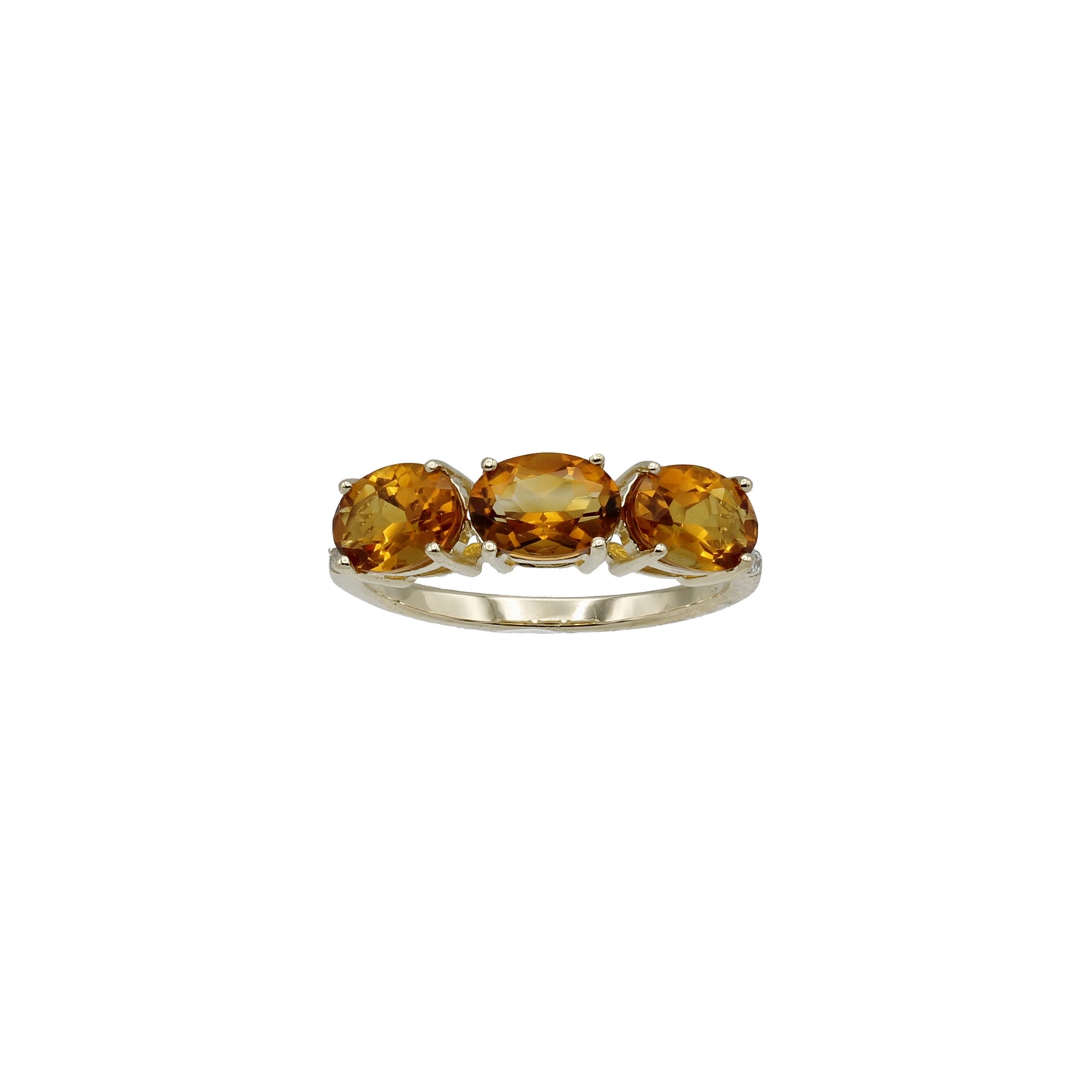 14k Yellow Gold 3-Stone Citrine Quartz & Diamond Ring