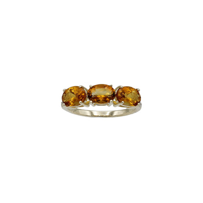 14k Yellow Gold 3-Stone Citrine Quartz & Diamond Ring