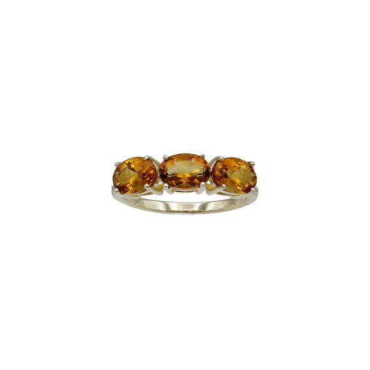 14k Yellow Gold 3-Stone Citrine Quartz & Diamond Ring