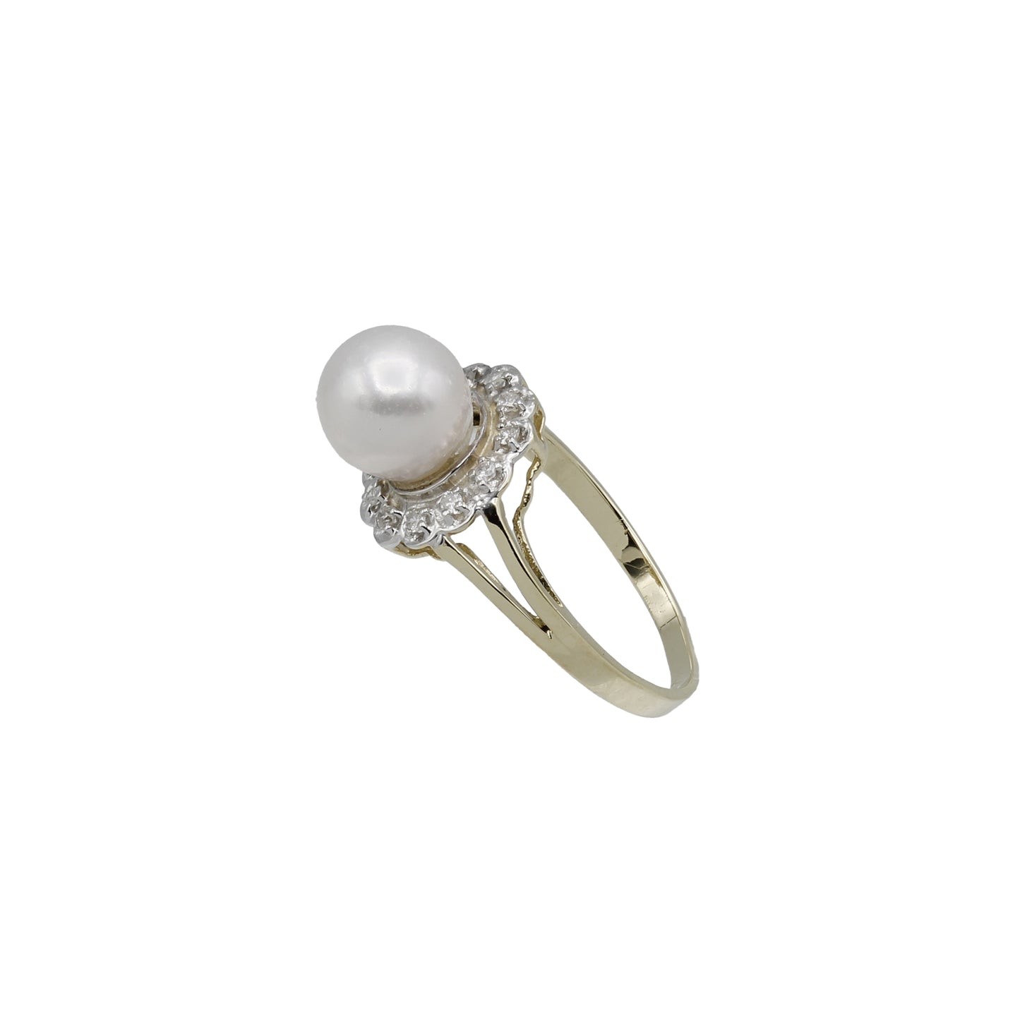 14k Yellow Gold Cultured Pearl & Diamond Flower Ring