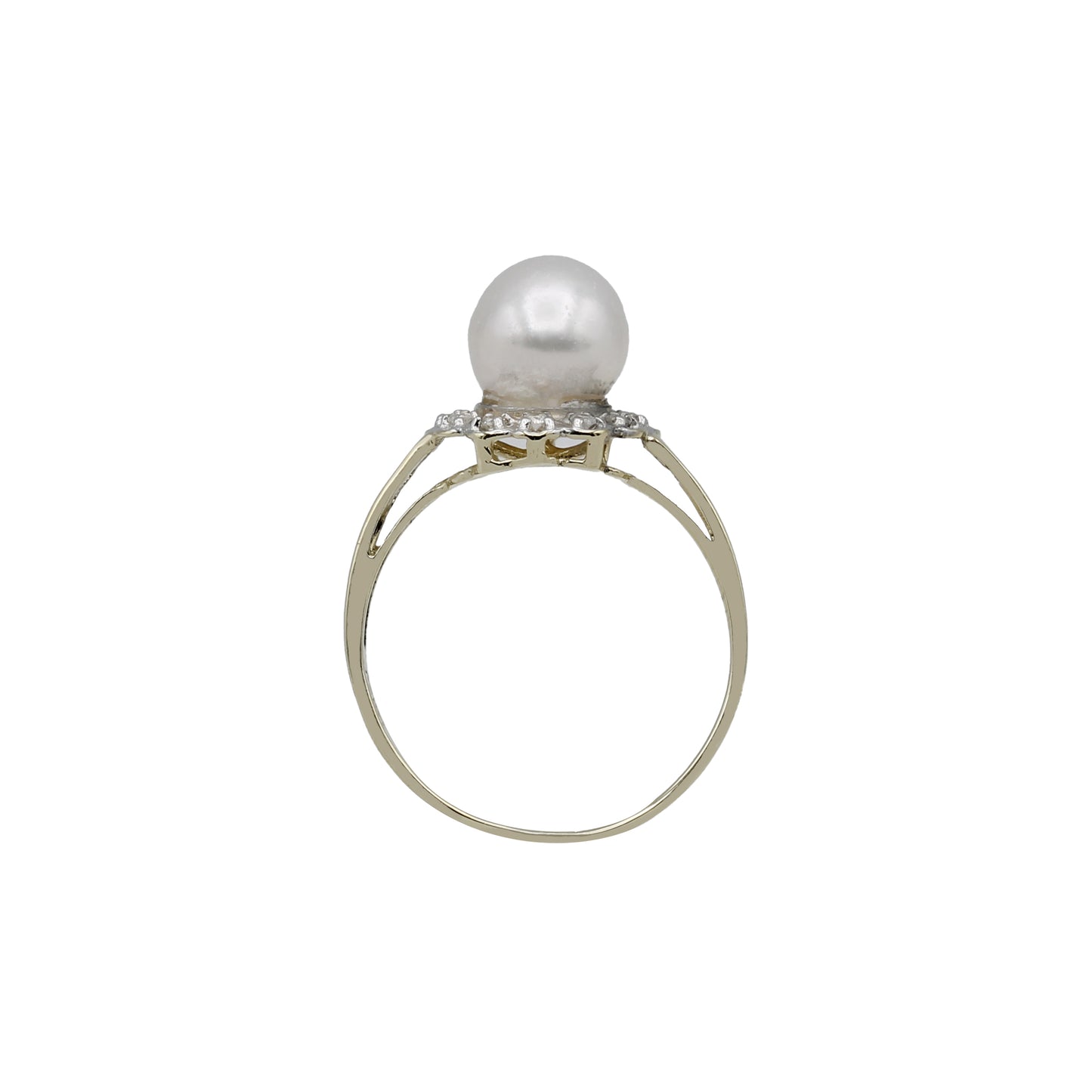 14k Yellow Gold Cultured Pearl & Diamond Flower Ring