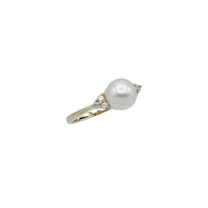 14k Yellow Gold Cultured Pearl & Diamond Ring