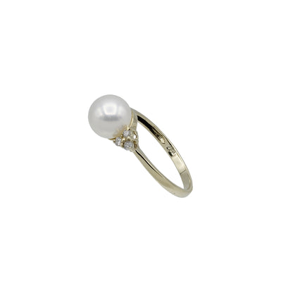 14k Yellow Gold Cultured Pearl & Diamond Ring