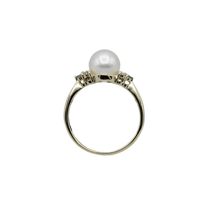 14k Yellow Gold Cultured Pearl & Diamond Ring