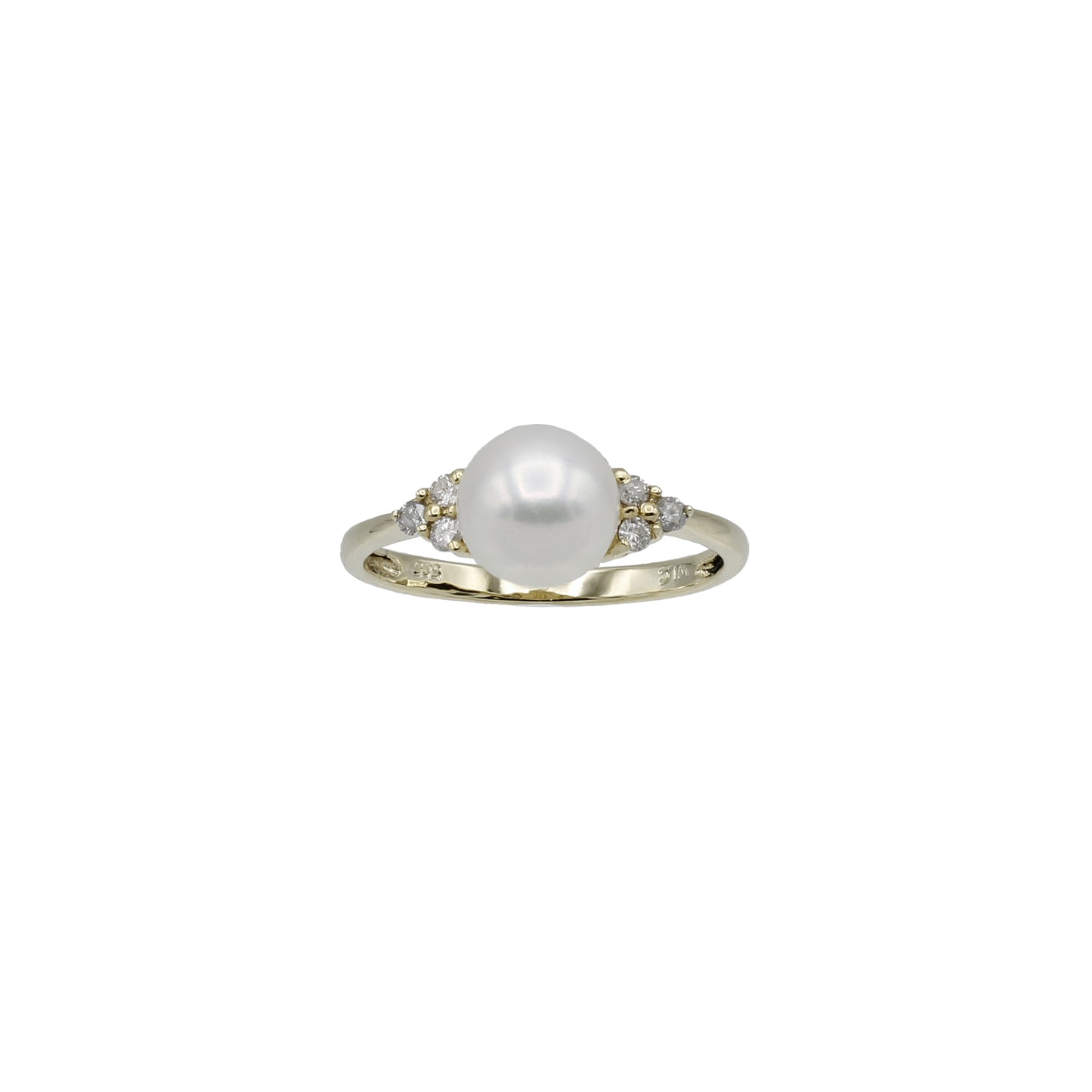 14k Yellow Gold Cultured Pearl & Diamond Ring