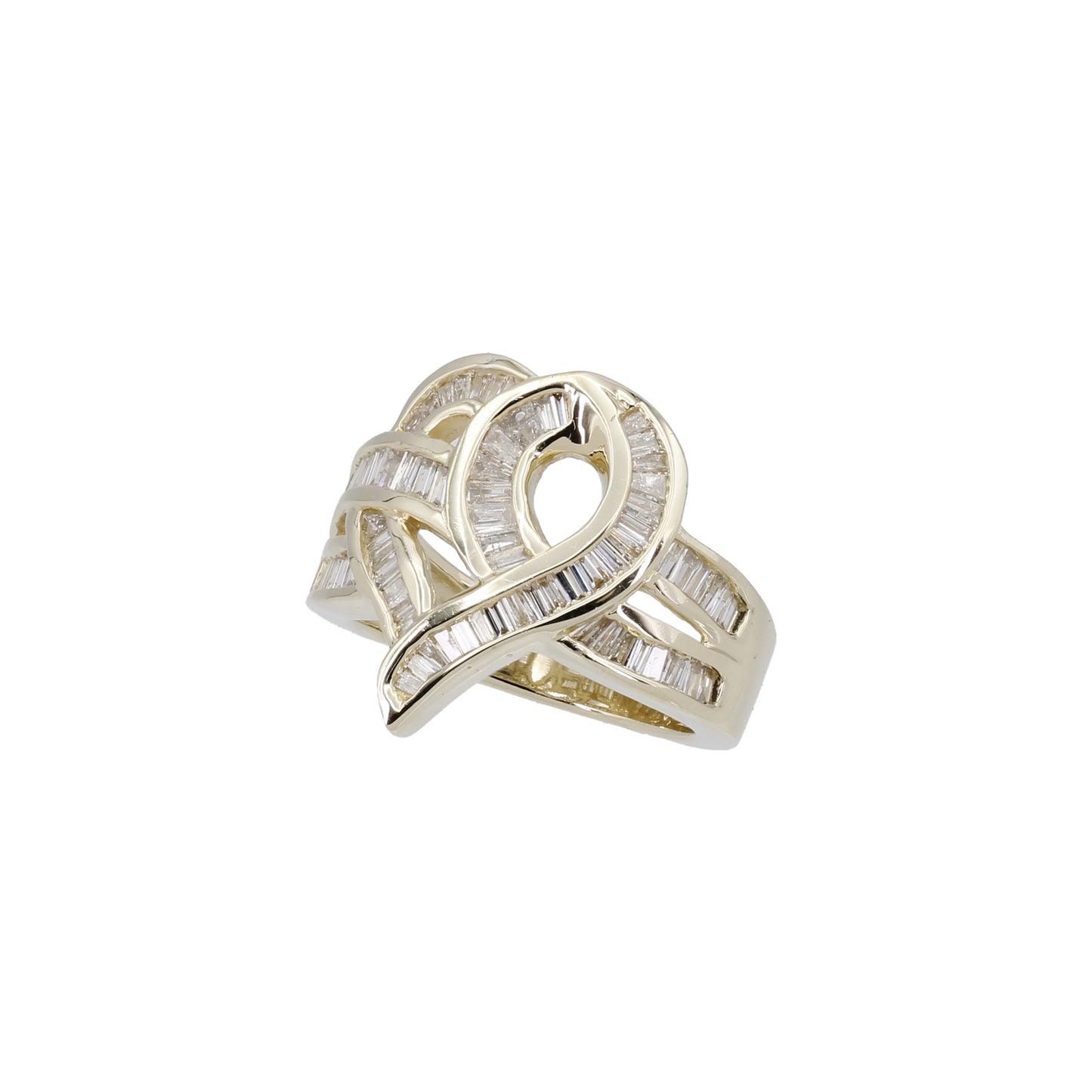 14k Yellow Gold Channel-Set Baguette Diamond Fancy Heart Ring