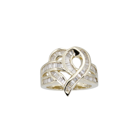 14k Yellow Gold Channel-Set Baguette Diamond Fancy Heart Ring