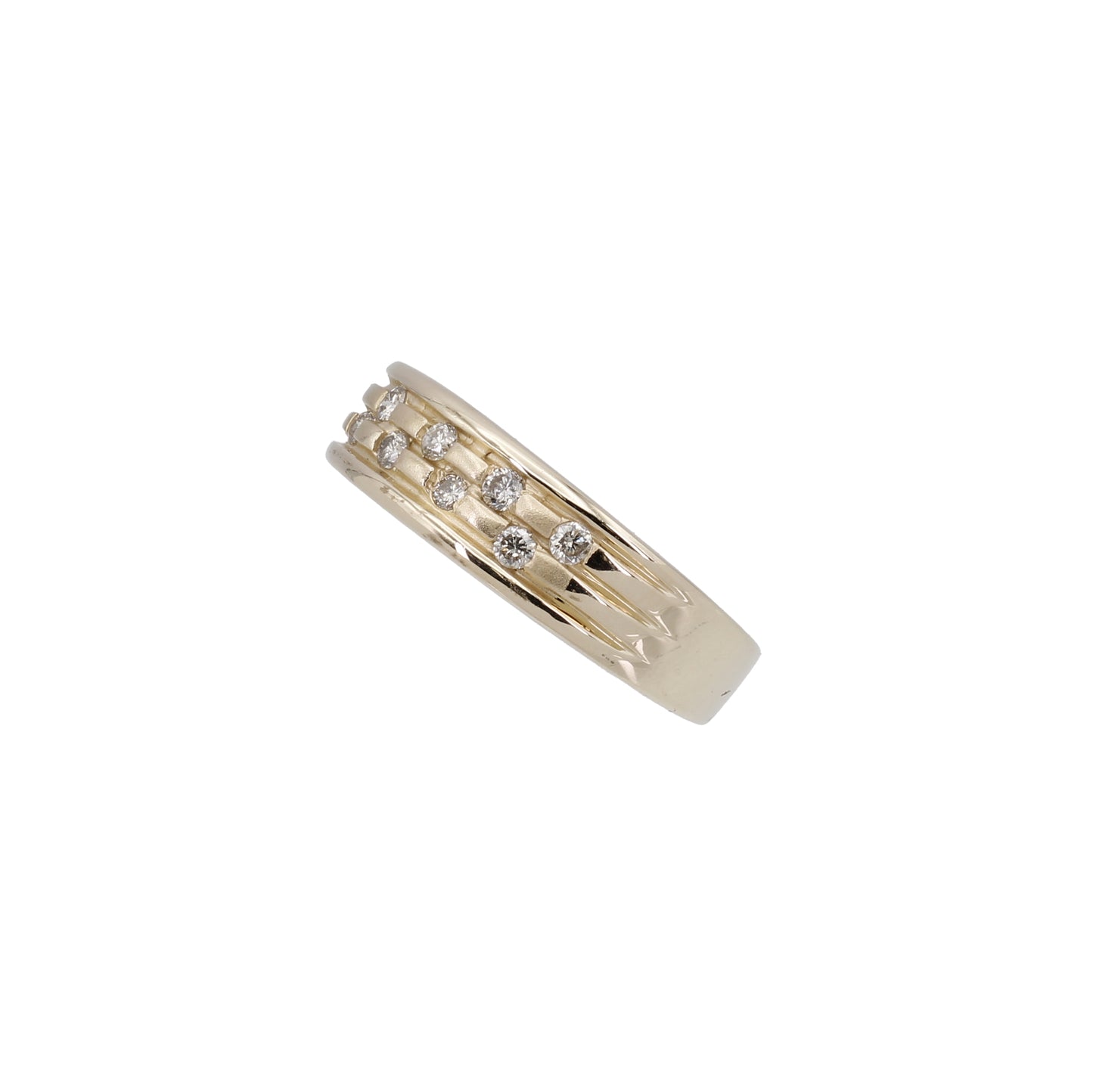 14k Yellow Gold Brushed & Polished Diamond Brick Wall Band Style Ring