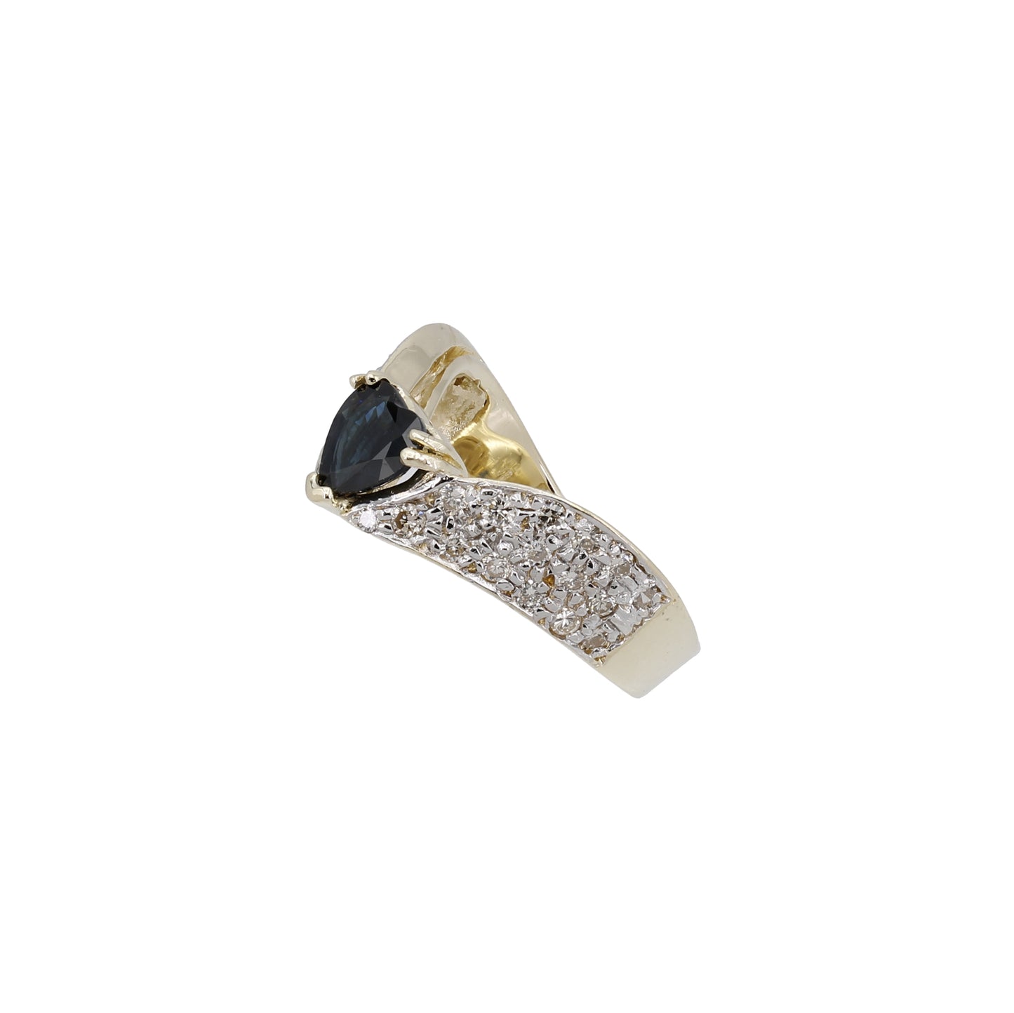 14k Yellow Gold Pave Diamond & Heart-Cut Sapphire "V" Ring