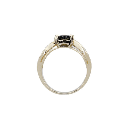 14k Yellow Gold Pave Diamond & Heart-Cut Sapphire "V" Ring