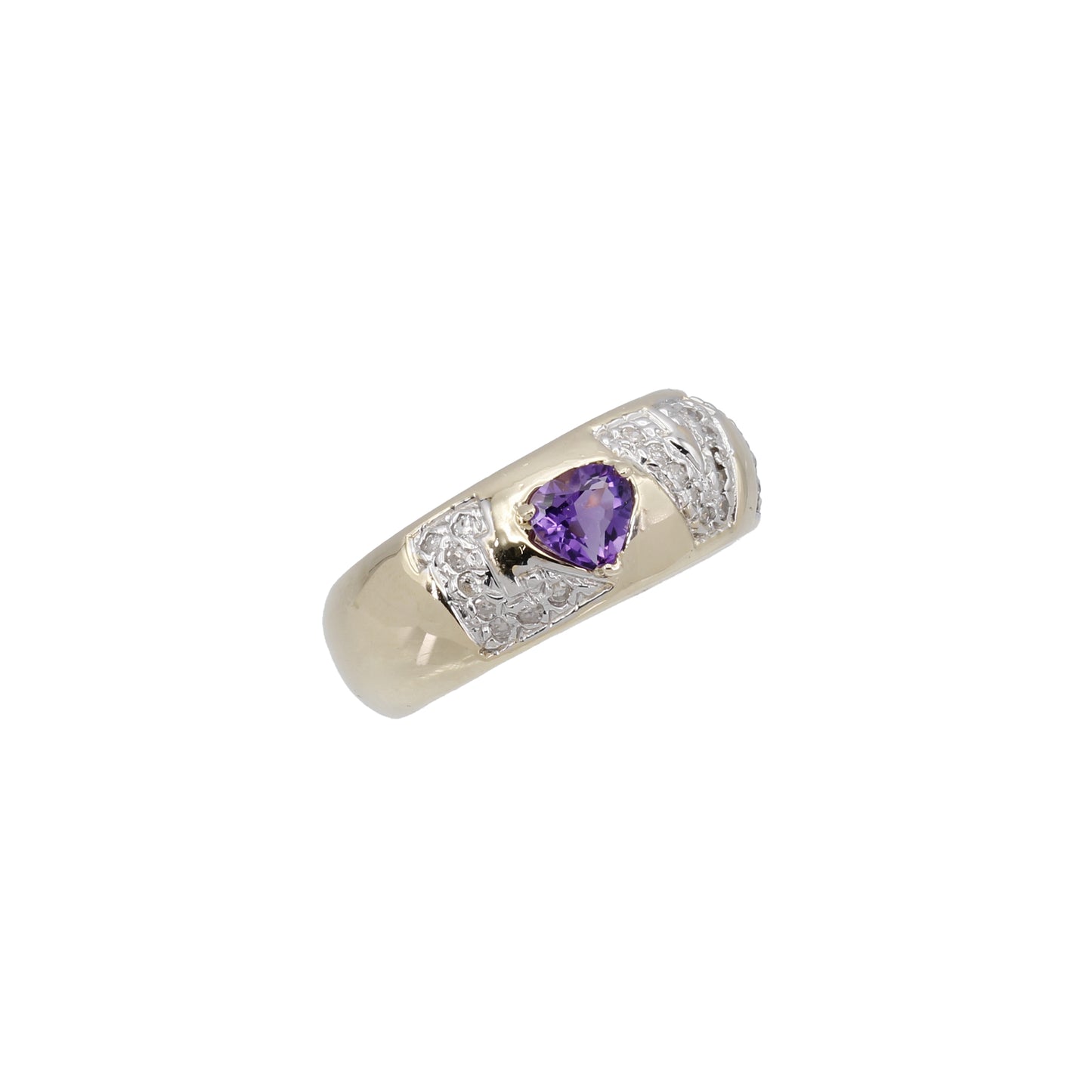 14k Yellow Gold Pave Diamond & Amethyst "LOVE" Ring