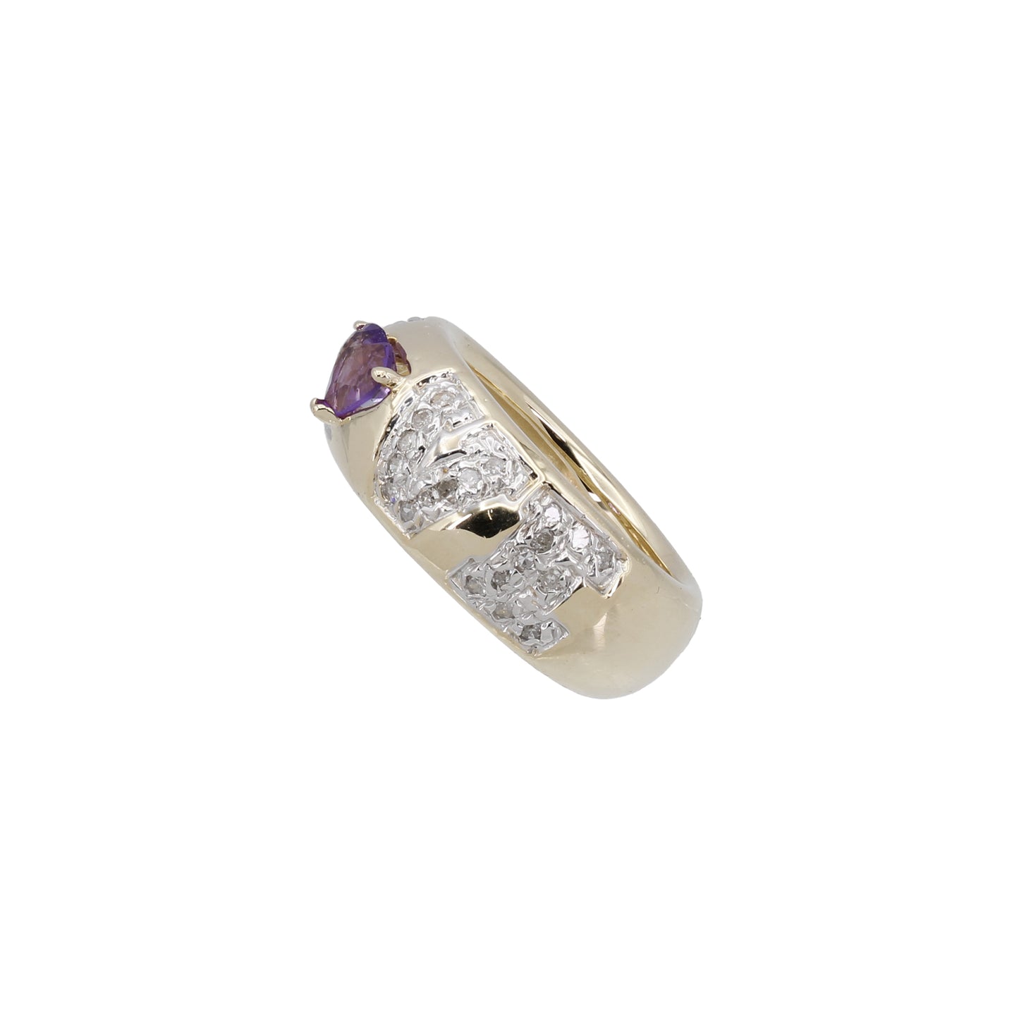 14k Yellow Gold Pave Diamond & Amethyst "LOVE" Ring