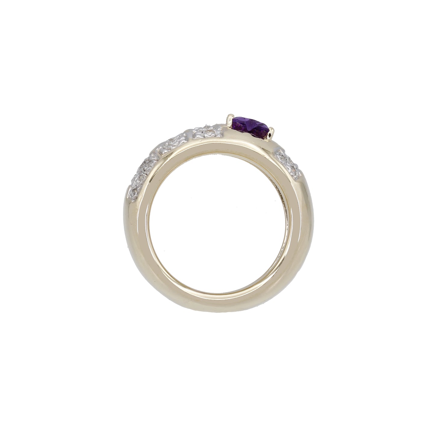 14k Yellow Gold Pave Diamond & Amethyst "LOVE" Ring