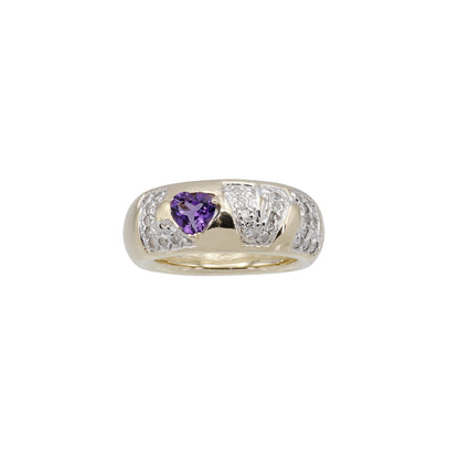 14k Yellow Gold Pave Diamond & Amethyst "LOVE" Ring