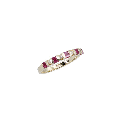 14k Yellow Gold Diamond & Princess-Cut Ruby Band Ring