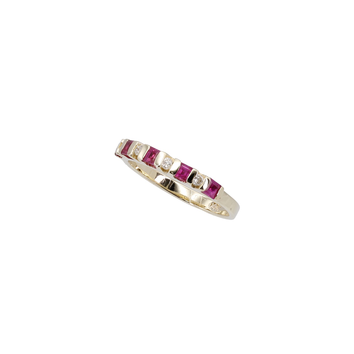 14k Yellow Gold Diamond & Princess-Cut Ruby Band Ring