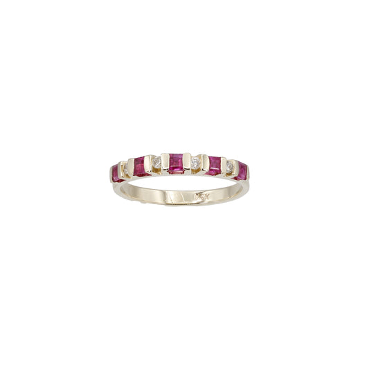 14k Yellow Gold Diamond & Princess-Cut Ruby Band Ring