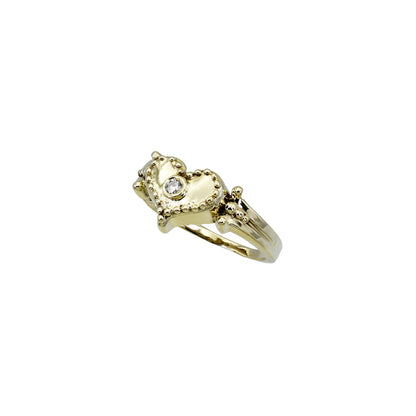 14k Yellow Gold Beaded Diamond Heart Ring