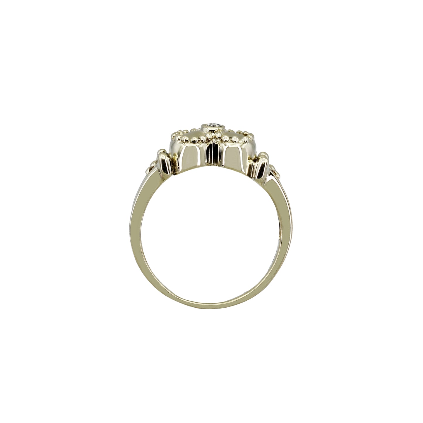 14k Yellow Gold Beaded Diamond Heart Ring