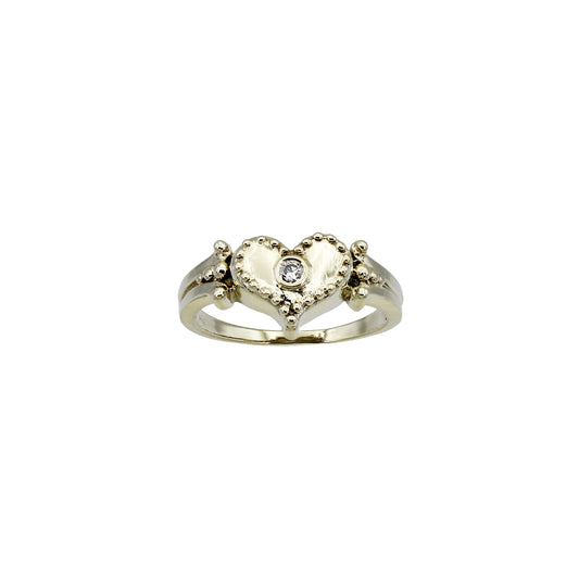 14k Yellow Gold Beaded Diamond Heart Ring