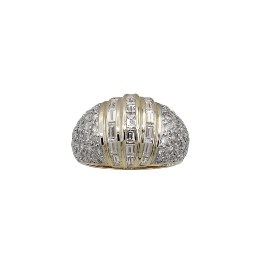 14k Yellow Gold Fancy Baguette & Pave Diamond Dome Ring