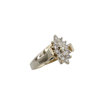 14k Yellow Gold Marquise Shaped Diamond Cluster Cocktail Ring