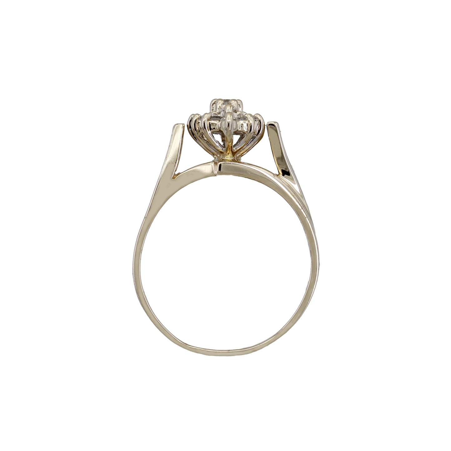 14k Yellow Gold Marquise Shaped Diamond Cluster Cocktail Ring