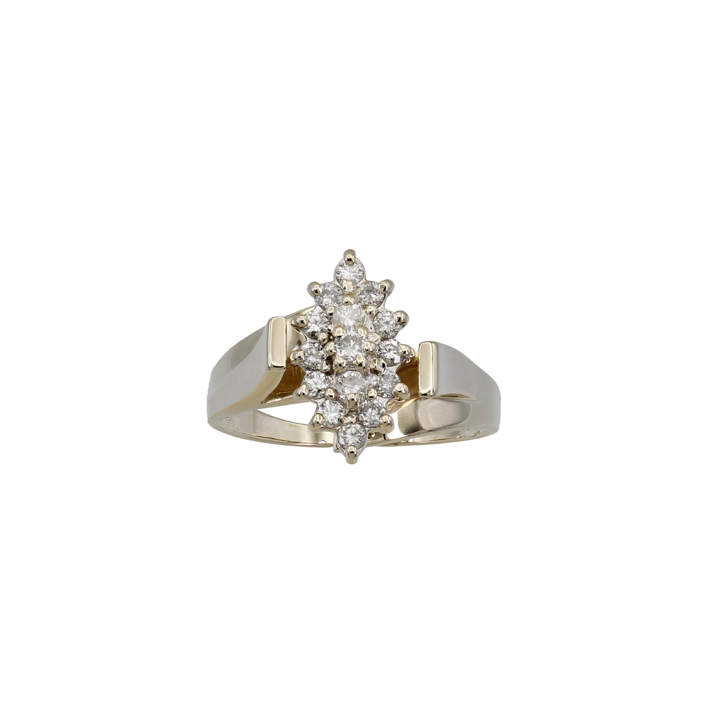 14k Yellow Gold Marquise Shaped Diamond Cluster Cocktail Ring